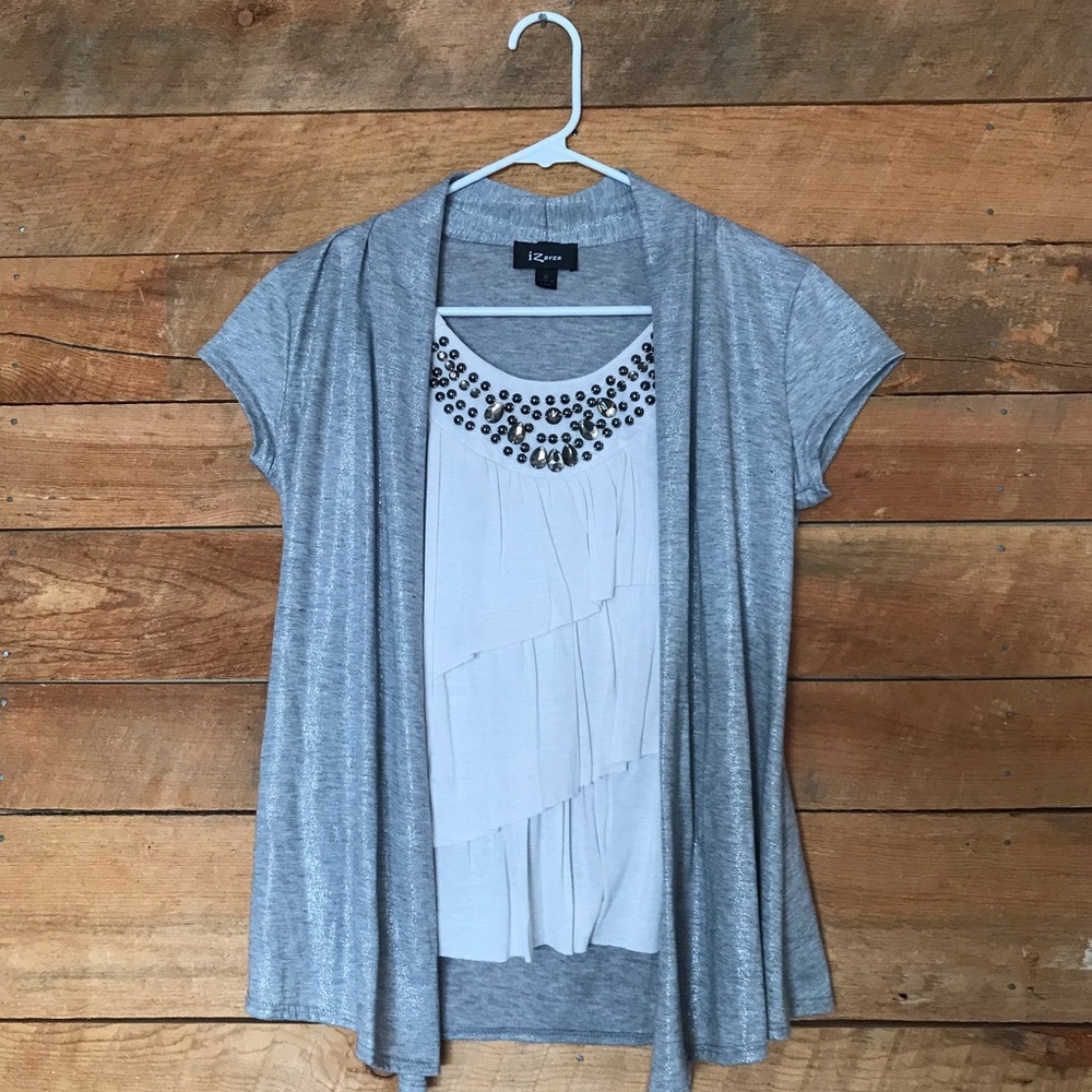 ✖️SOLD - IZ Byer Grey Embellished Blouse